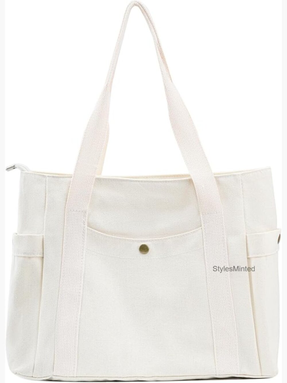 Canvas Tote Bag with Zipper - Multiple Pockets for Daily Travel Work
